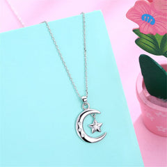 Cubic Zirconia & Sterling Silver Moon Star Pendant Necklace