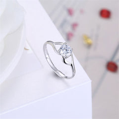Crystal & Sterling Silver Adjustable Openwork Club Ring - streetregion