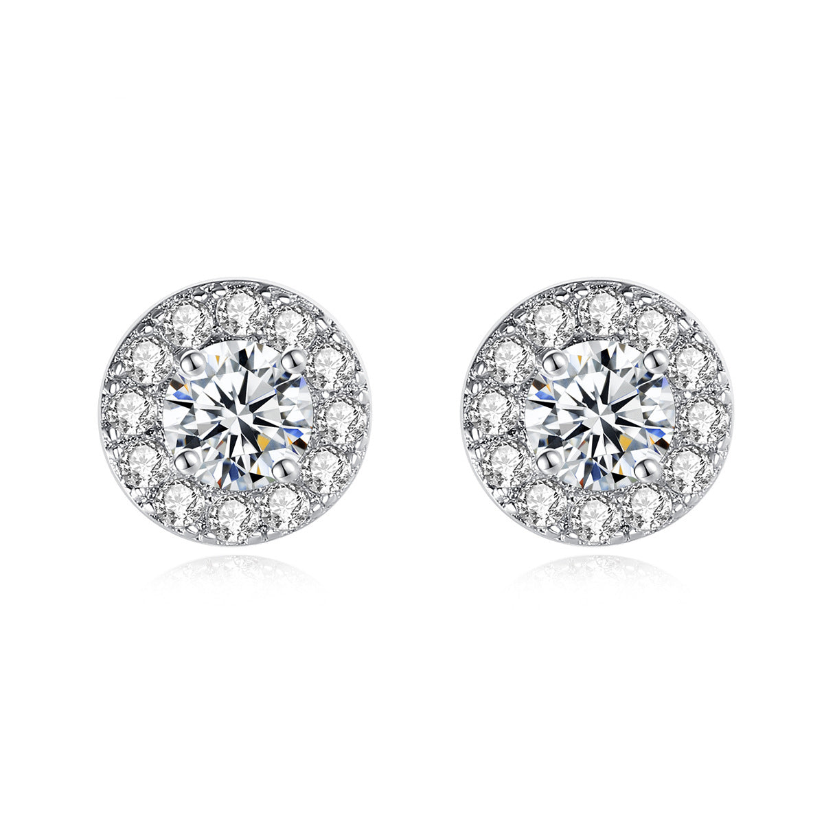 Crystal and Cubic Zirconia Silver-Plated Round Halo Stud Earrings, silver stud earrings for women, side view
