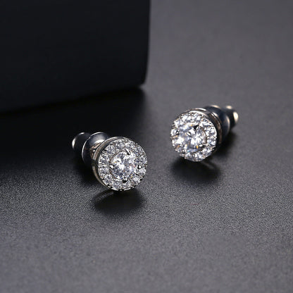 Crystal and Cubic Zirconia Silver-Plated Round Halo Stud Earrings, silver stud earrings for women, detail close-up