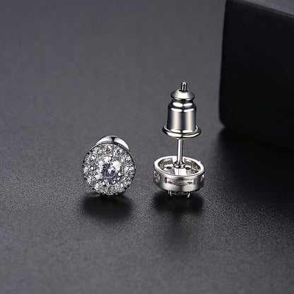 Crystal and Cubic Zirconia Silver-Plated Round Halo Stud Earrings, silver stud earrings for women, lifestyle look