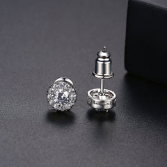 Crystal & Cubic Zirconia Silver-Plated Round Halo Stud Earrings