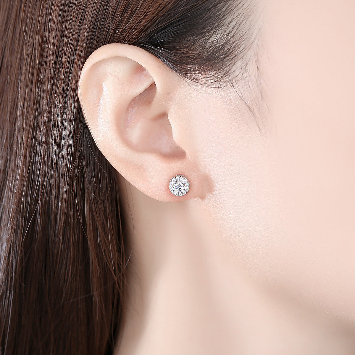 Crystal and Cubic Zirconia Silver-Plated Round Halo Stud Earrings, silver stud earrings for women, front view