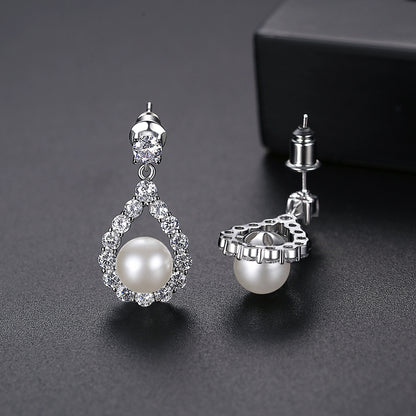 Cubic Zirconia and Pearl Silver-Plated Teardrop Earrings, silver drop earrings for women, botanical inspired, lifestyle look