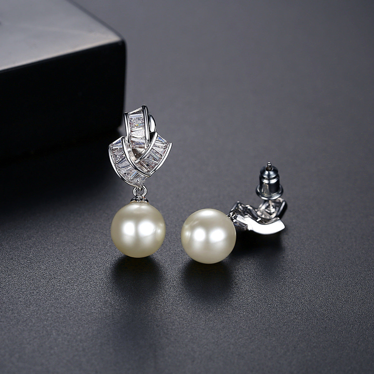 Crystal and Pearl Silver-Plated Geometric Drop Earrings, silver drop earrings for women, botanical inspired, lifestyle look