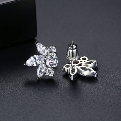 Marquise-Cut Crystal and Silver-Plated Flower Stud Earrings, silver stud earrings for women, side view