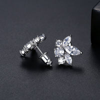 Marquise-Cut Crystal & Silver-Plated Flower Stud Earrings