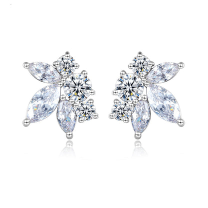Marquise-Cut Crystal and Silver-Plated Flower Stud Earrings, silver stud earrings for women, lifestyle look