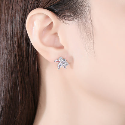 Marquise-Cut Crystal and Silver-Plated Flower Stud Earrings, silver stud earrings for women, front view