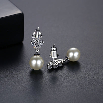 Crystal and Pearl Silver-Plated Botanical Drop Earrings, silver drop earrings for women, detail close-up