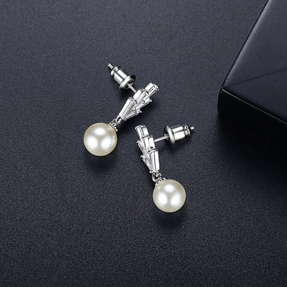 Crystal and Pearl Silver-Plated Botanical Drop Earrings, silver drop earrings for women, lifestyle look