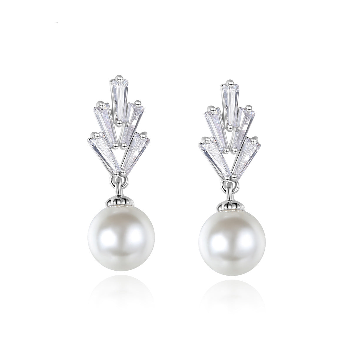 Crystal and Pearl Silver-Plated Botanical Drop Earrings, silver drop earrings for women, dainty minimalist design, side view