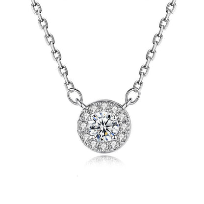 Crystal and Cubic Zirconia Silver-Plated Halo Pendant Necklace, silver pendant necklace for women, front view