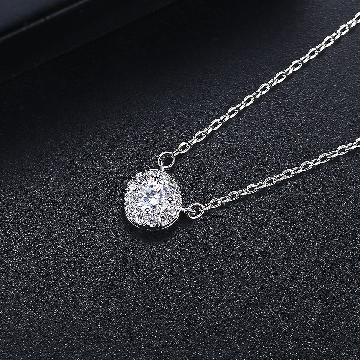 Crystal and Cubic Zirconia Silver-Plated Halo Pendant Necklace, silver pendant necklace for women, side view