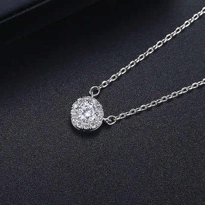 Crystal and Cubic Zirconia Silver-Plated Halo Pendant Necklace, silver pendant necklace for women, side view