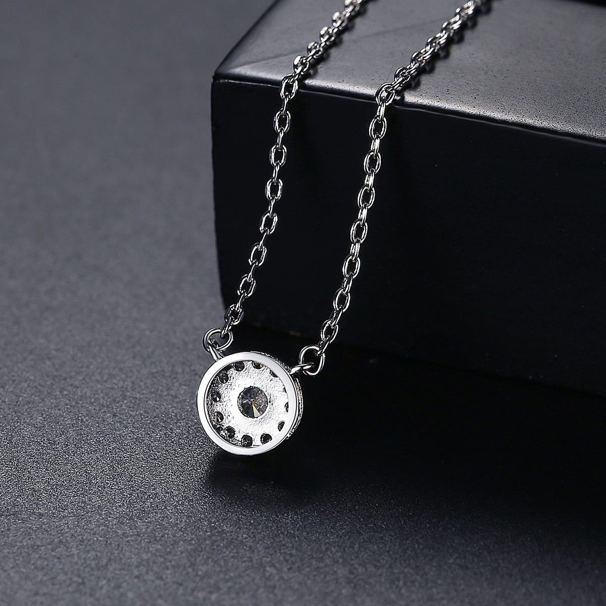 Crystal and Cubic Zirconia Silver-Plated Halo Pendant Necklace, silver pendant necklace for women, detail close-up