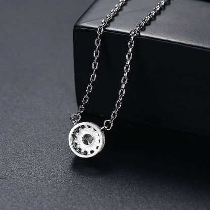 Crystal and Cubic Zirconia Silver-Plated Halo Pendant Necklace, silver pendant necklace for women, detail close-up