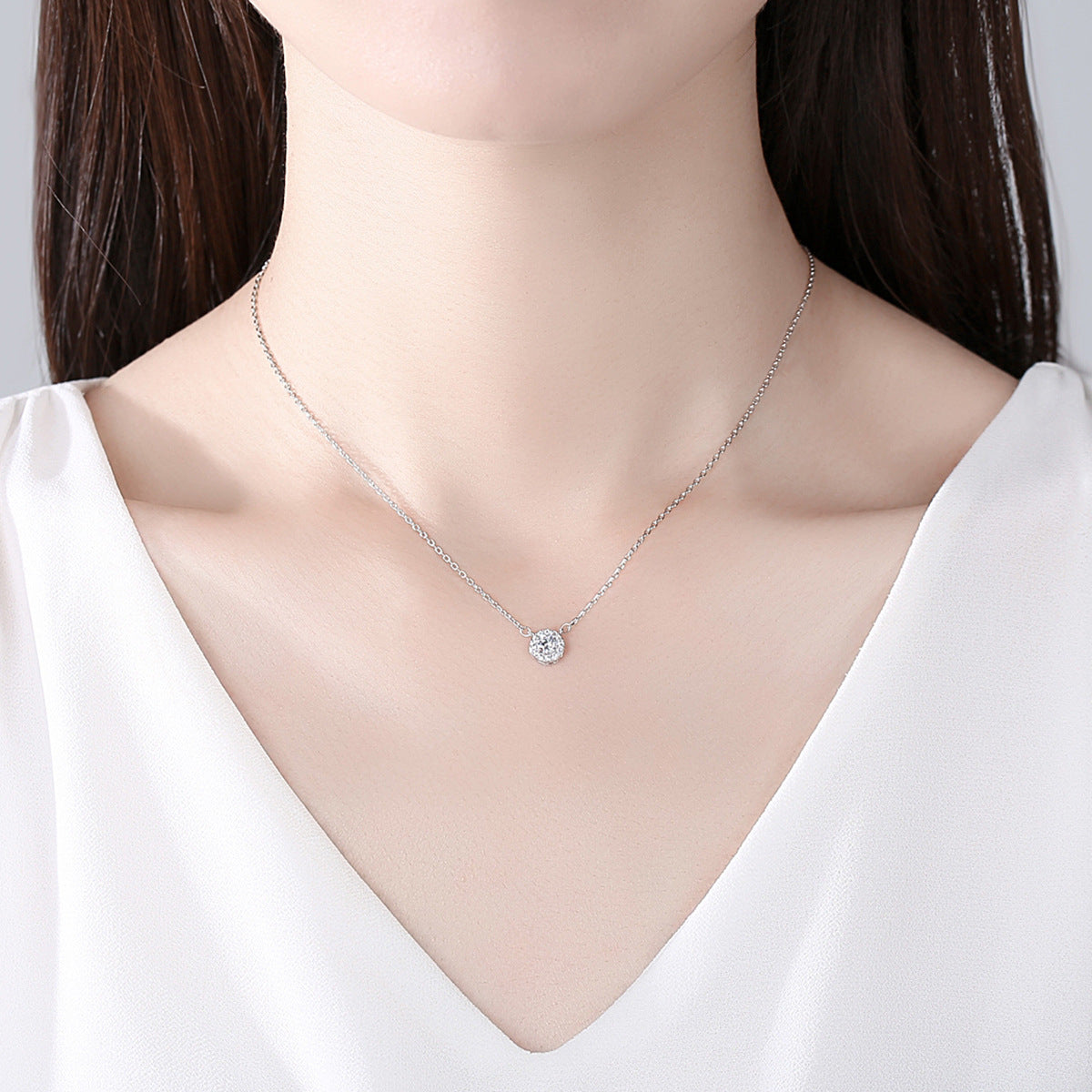 Crystal and Cubic Zirconia Silver-Plated Halo Pendant Necklace, silver pendant necklace for women, lifestyle look