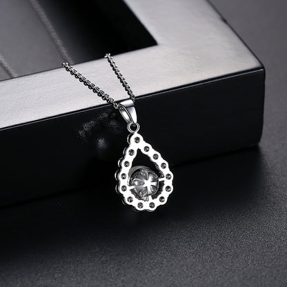 Pearl and Cubic Zirconia Silver-Plated Teardrop Pendant Necklace, silver pendant necklace for women, detail close-up