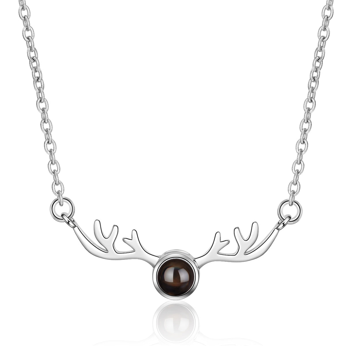 Black Crystal & Platinum Antlers Pendant Necklace