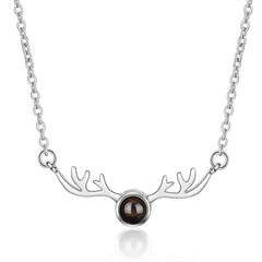 Black Crystal & Platinum Antlers Pendant Necklace