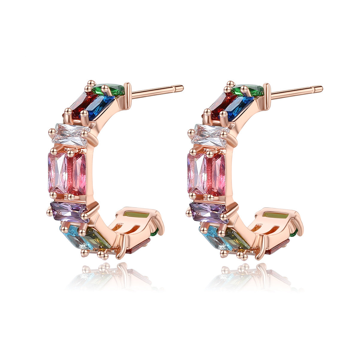 Pastel Crystal & 18K Rose Gold-Plated C-Shape Hoop Earrings