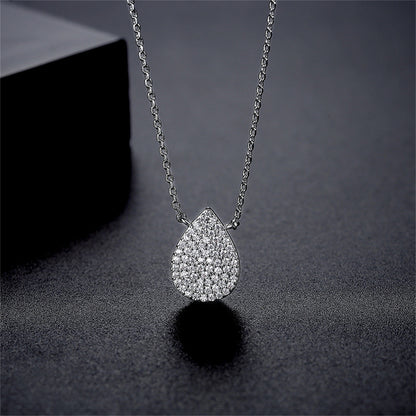 Cubic Zirconia and Silver-Plated Drop Pendant Necklace, silver pendant necklace for women, front view