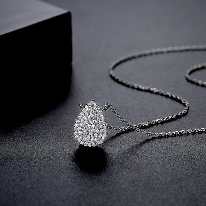 Cubic Zirconia and Silver-Plated Drop Pendant Necklace, silver pendant necklace for women, vintage-inspired design, side view