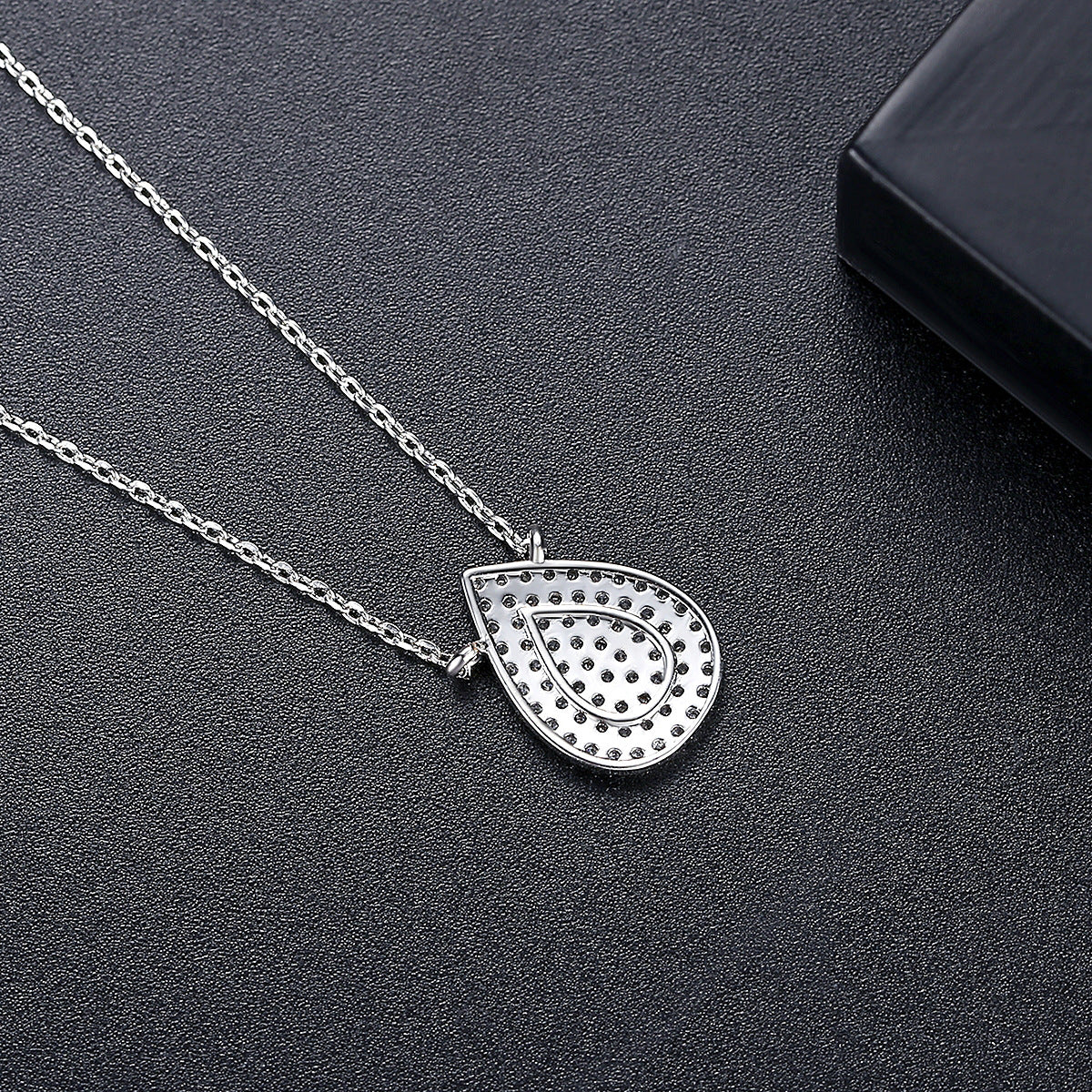 Cubic Zirconia and Silver-Plated Drop Pendant Necklace, silver pendant necklace for women, detail close-up