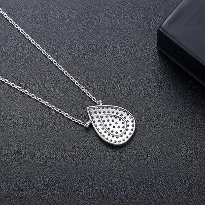 Cubic Zirconia and Silver-Plated Drop Pendant Necklace, silver pendant necklace for women, detail close-up