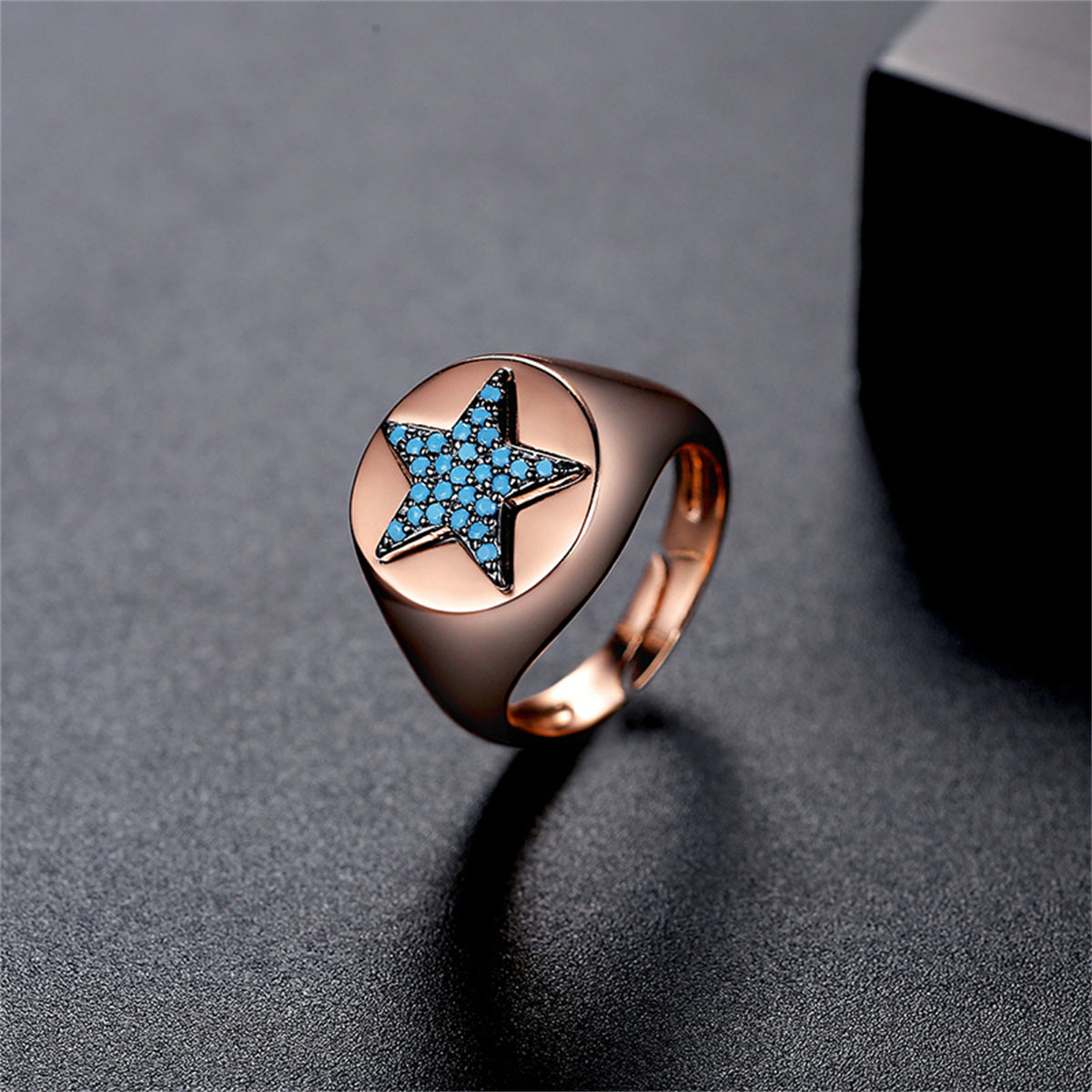 Blue Resin and 18K Gold-Plated Star Adjustable Ring, gold statement rings for women, everyday style, front view
