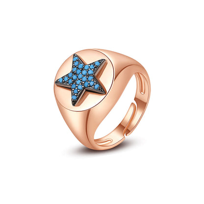 Blue Resin and 18K Gold-Plated Star Adjustable Ring, gold statement rings for women, everyday style, side view