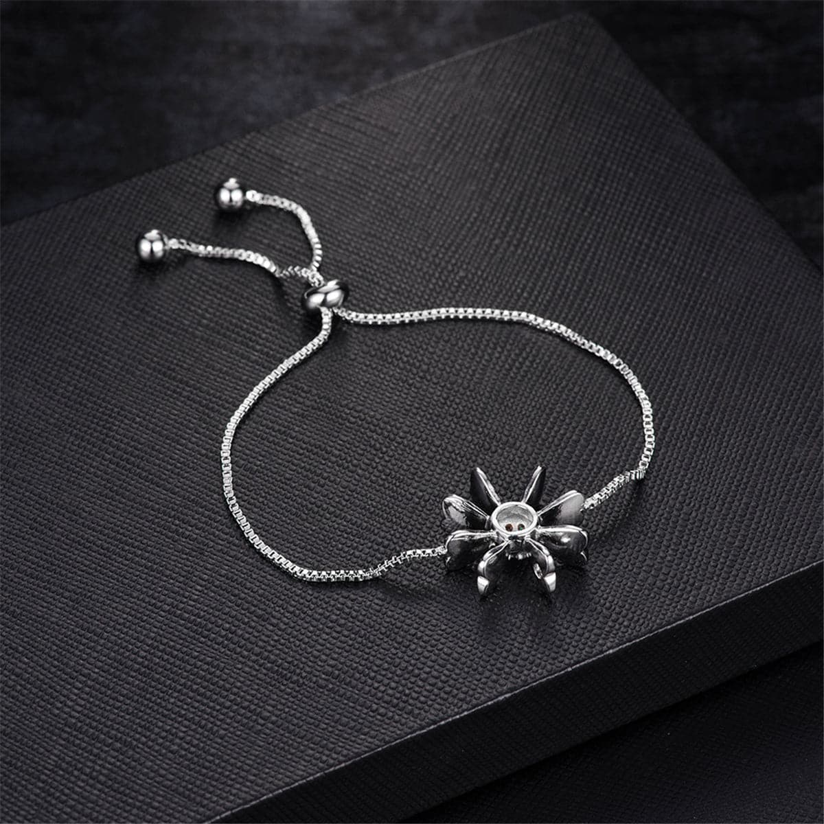 Cubic Zirconia & Silver-Plated Flower Adjustable Charm Bracelet