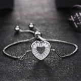 Crystal & Silver-Plated Hollow Heart Adjustable Charm Bracelet - streetregion