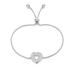 Crystal & Silver-Plated Hollow Heart Adjustable Charm Bracelet - streetregion