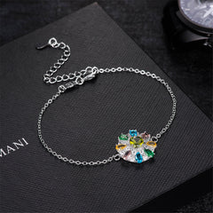 Blue Cubic Zirconia & Silver-Plated Flower Charm Bracelet
