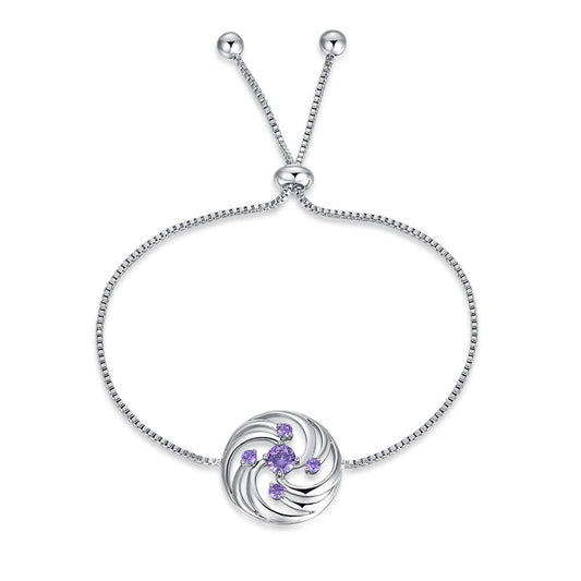 Cubic Zirconia and Silver-Plated Vortex Charm Bracelet, silver bracelet for women, botanical inspired, front view