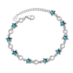 Blue Crystal & Silver-Plated Star Station Bracelet - streetregion