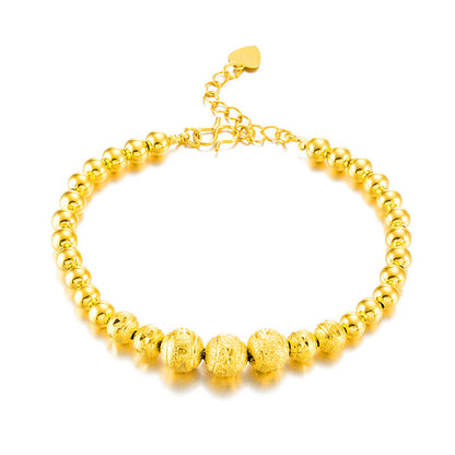18K Gold-Plated Frosted Bead Bracelet, gold bracelet for women, dainty minimalist design, detail close-up