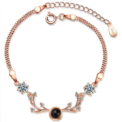 Cubic Zirconia and 18K Rose Gold-Plated Antler Charm Bracelet, rose gold bracelet for women, side view