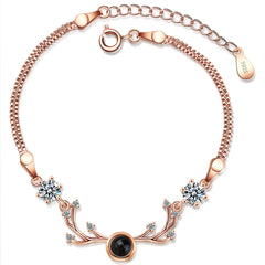 Cubic Zirconia & 18K Rose Gold-Plated Antler Charm Bracelet