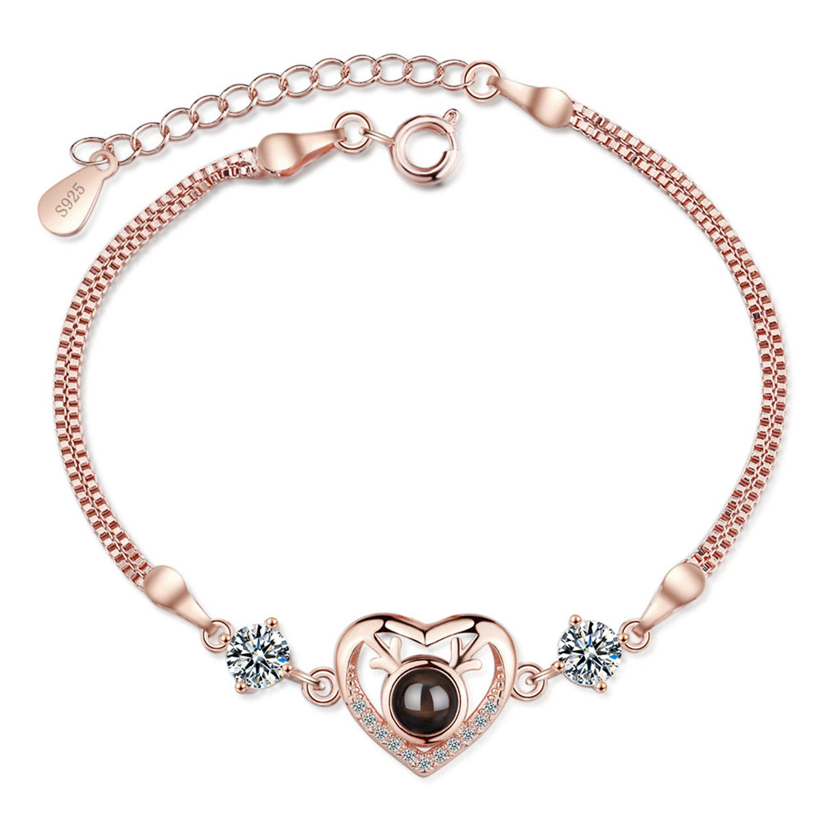 Cubic Zirconia & 18K Rose Gold-Plated Heart Charm Bracelet