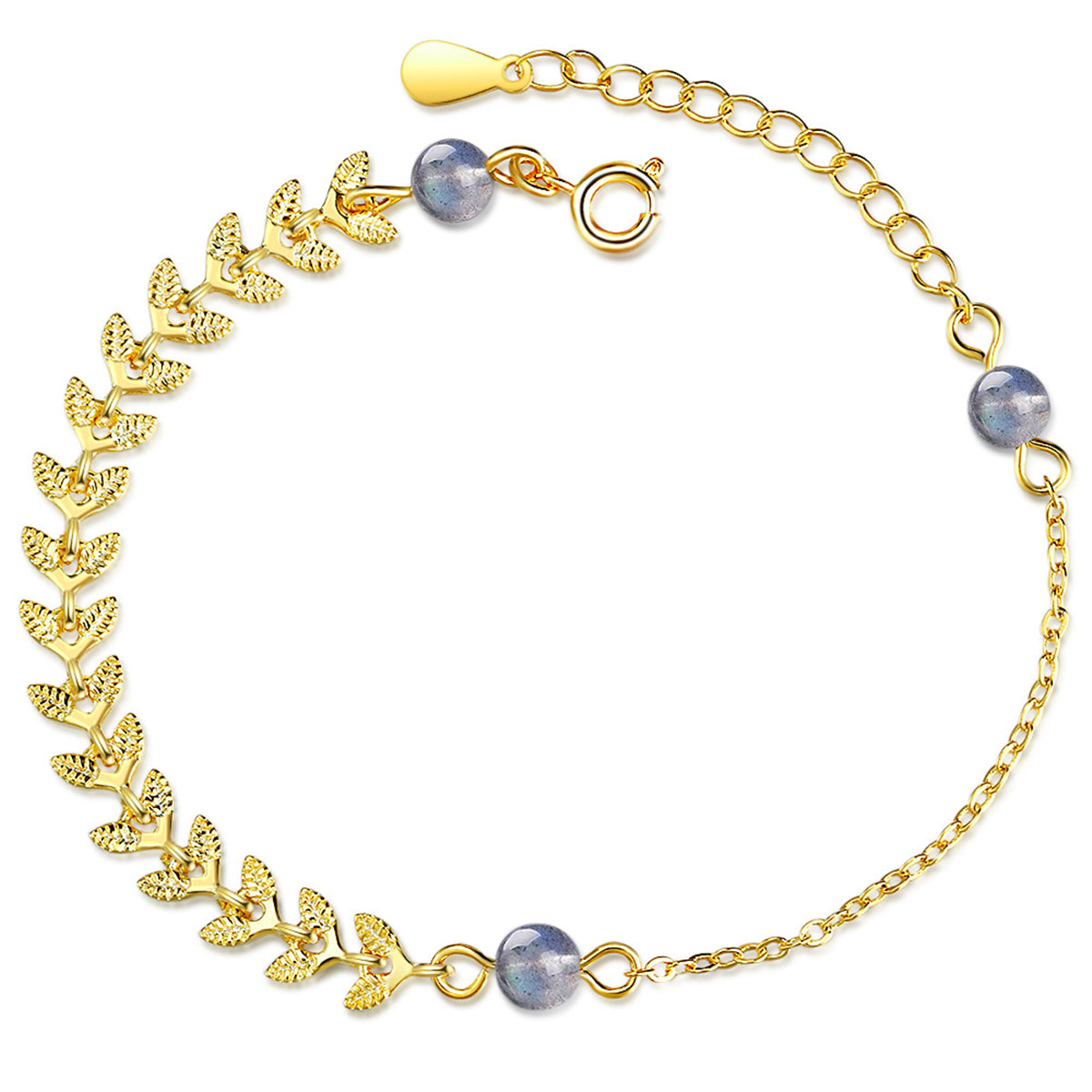 Moonstone & 18K Gold-Plated Leaves Station Bracelet