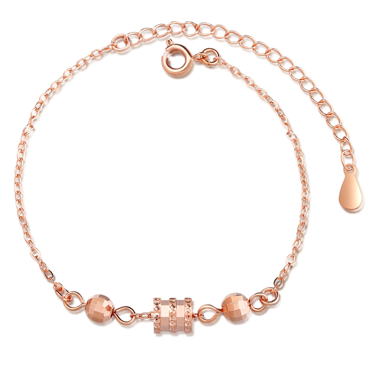 Cubic Zirconia and 18K Rose Gold-Plated Cylinder Charm Bracelet, rose gold bracelet for women, side view