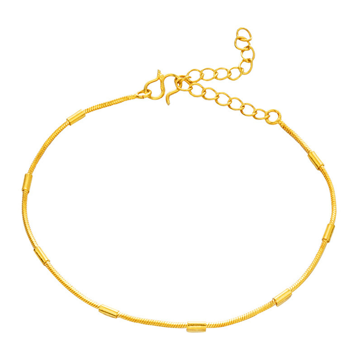 24K Gold-Plated Bamboo Station Bracelet, gold bracelet for women, dainty minimalist design, detail close-up