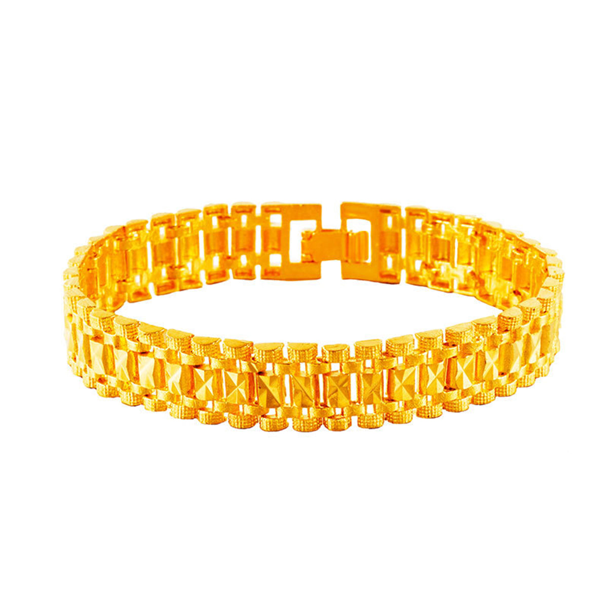 24K Gold-Plated Square Watch Bracelet, gold bracelet for women, botanical inspired, detail close-up
