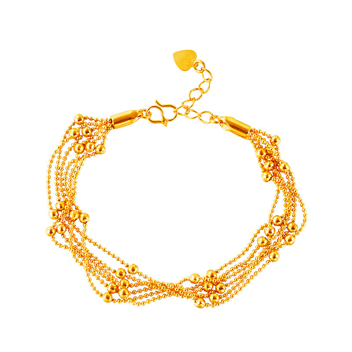 24K Gold-Plated Round Bead Layered Station Bracelet, gold bracelet for women, elegant gift for her, side view