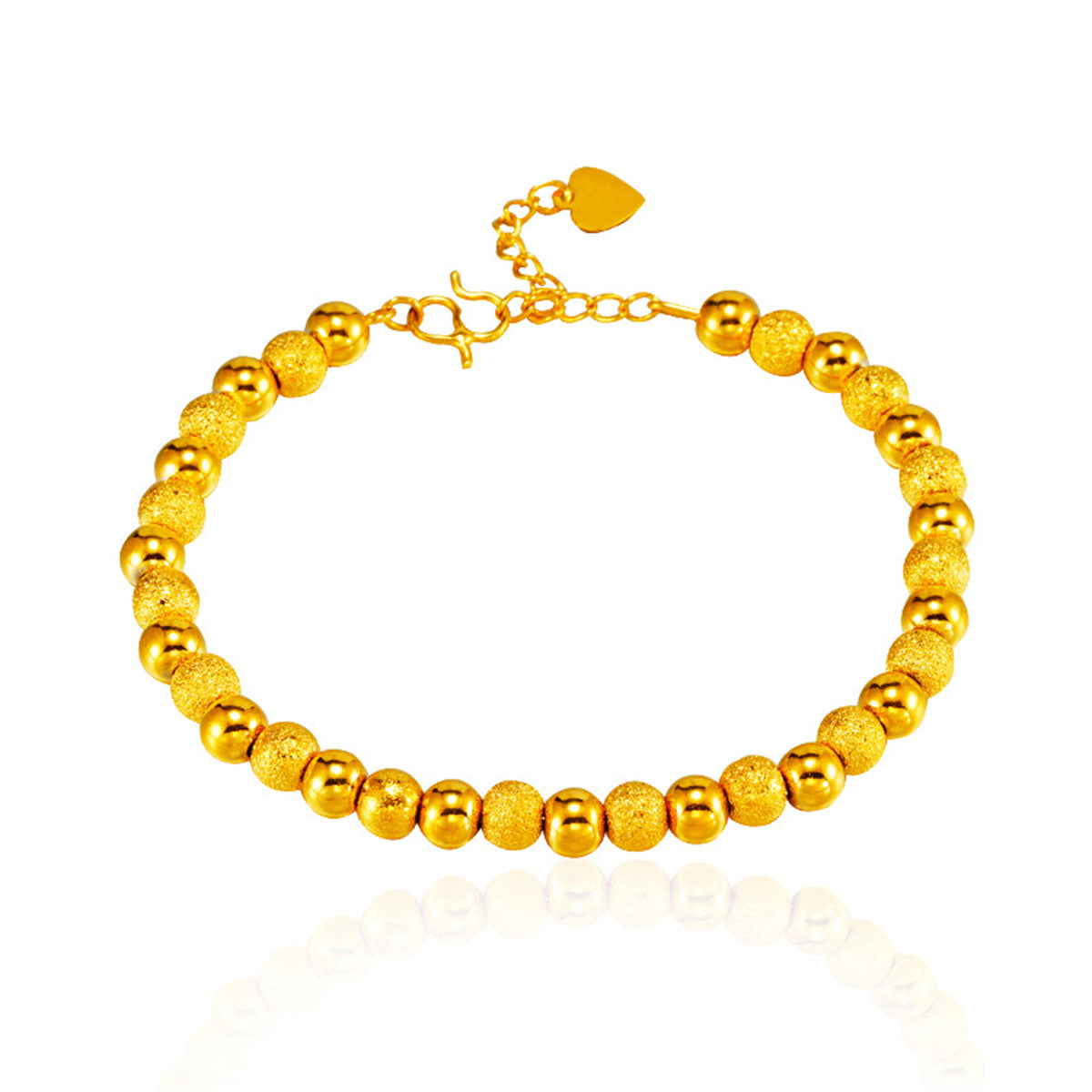 24K Gold-Plated Alternating Frosted Bead Bracelet, gold bracelet for women, everyday style, side view