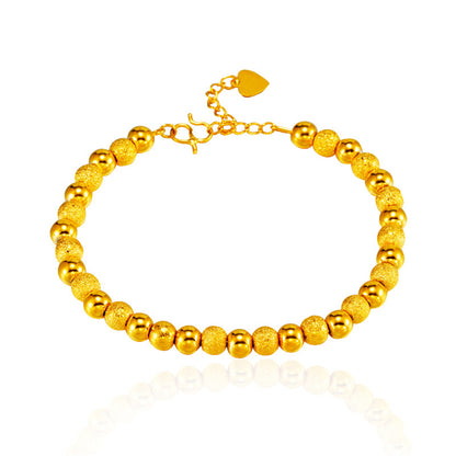 24K Gold-Plated Alternating Frosted Bead Bracelet, gold bracelet for women, everyday style, side view