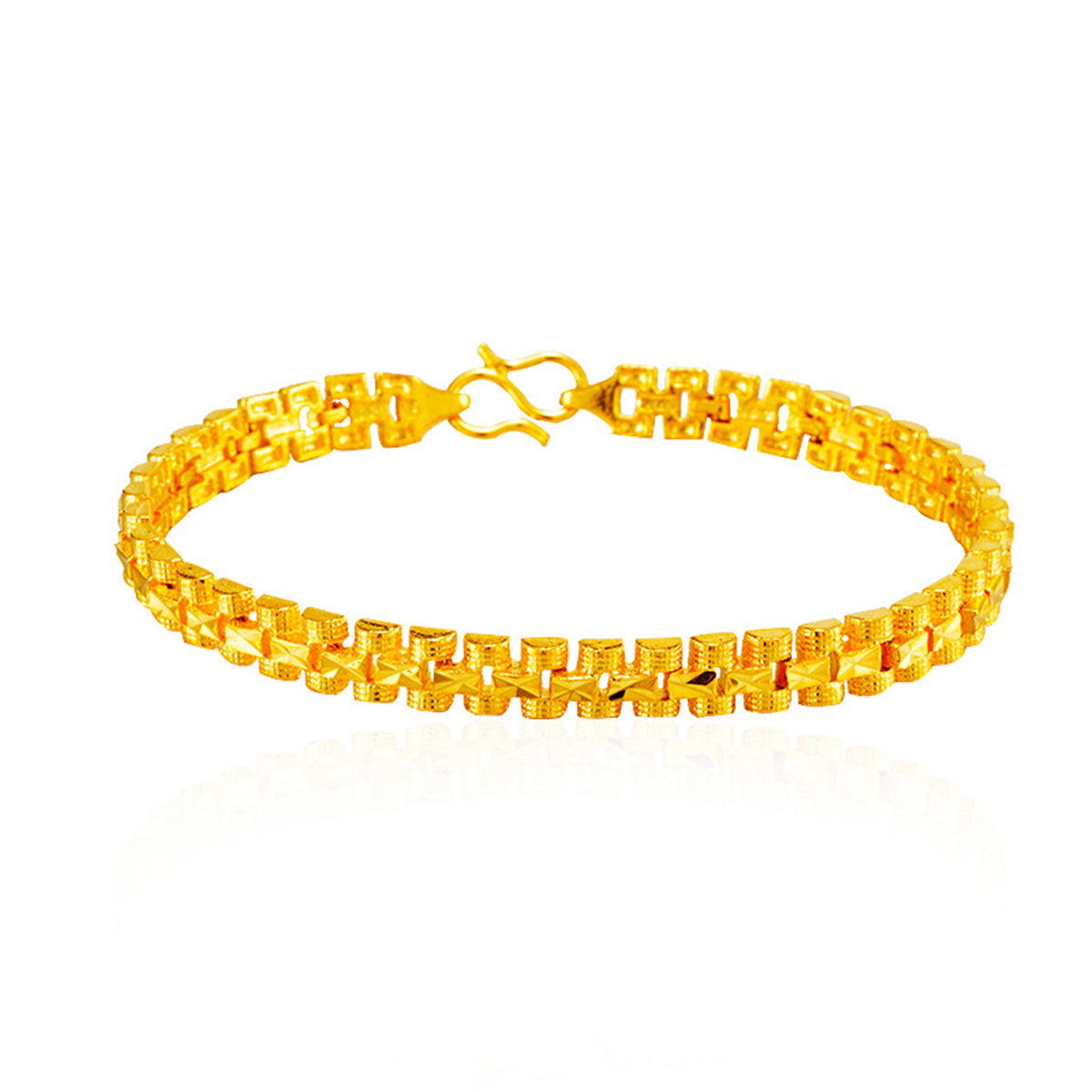24K Gold-Plated Frosted Link Bracelet, gold bracelet for women, botanical inspired, side view